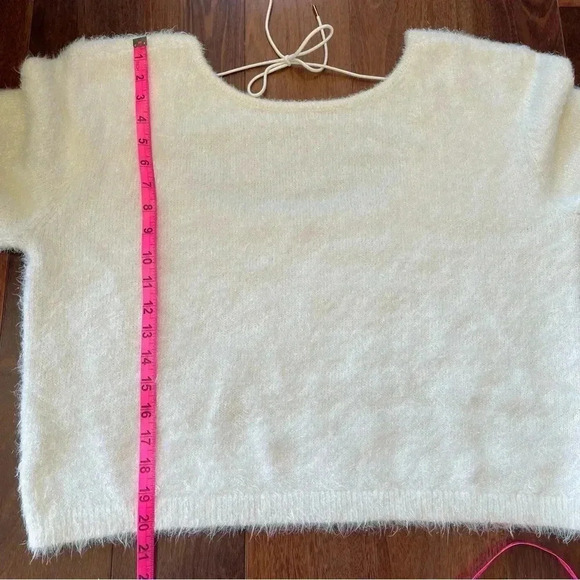 NWT Anthropologie Sweater Tie Back White Fuzzy Sparkle Shimmer Long Sleeve XL - Picture 11 of 11